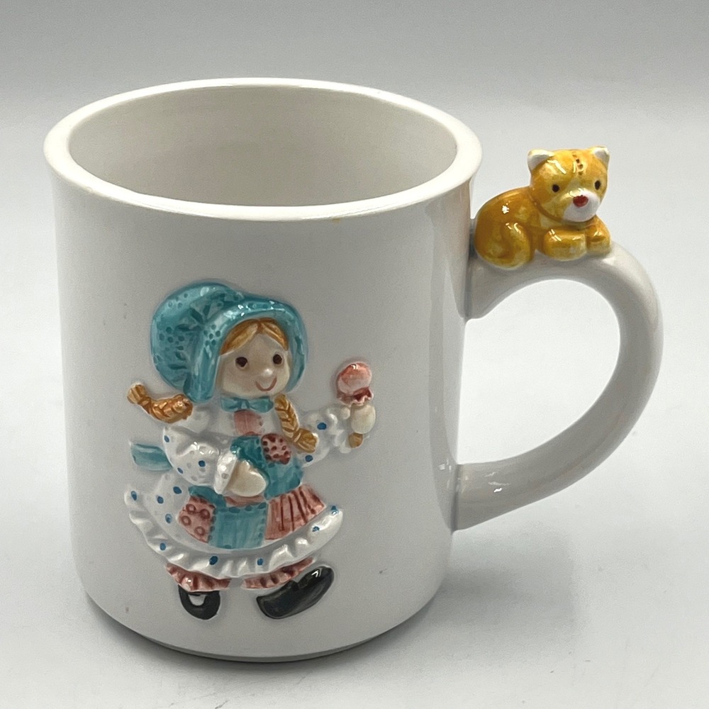 Holly Hobbie Mug White 3.5in Little Blessings 3D Cat Handle EUC
